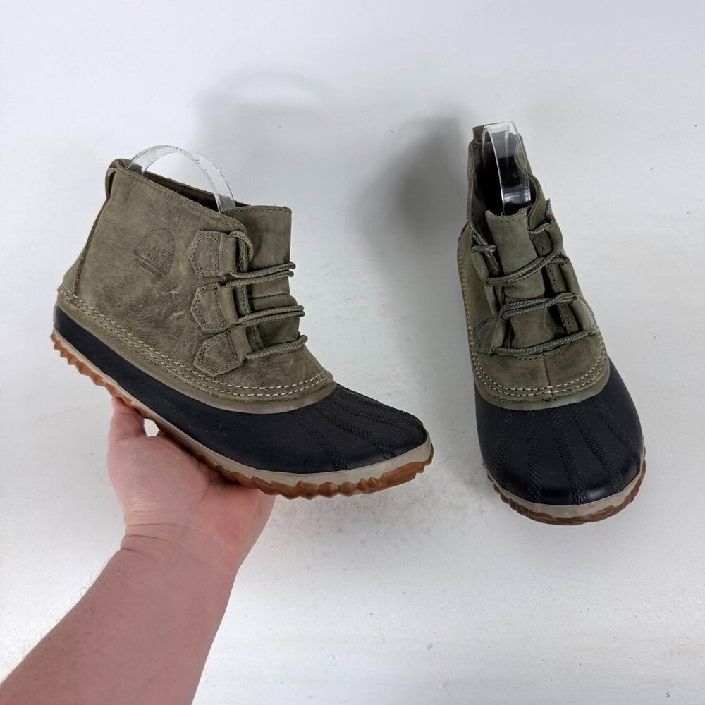 Sorel Out 'N About Duck Boots Women's 7.5 Green Black Leather Waterproof Lace-Up - Picture 1 of 9